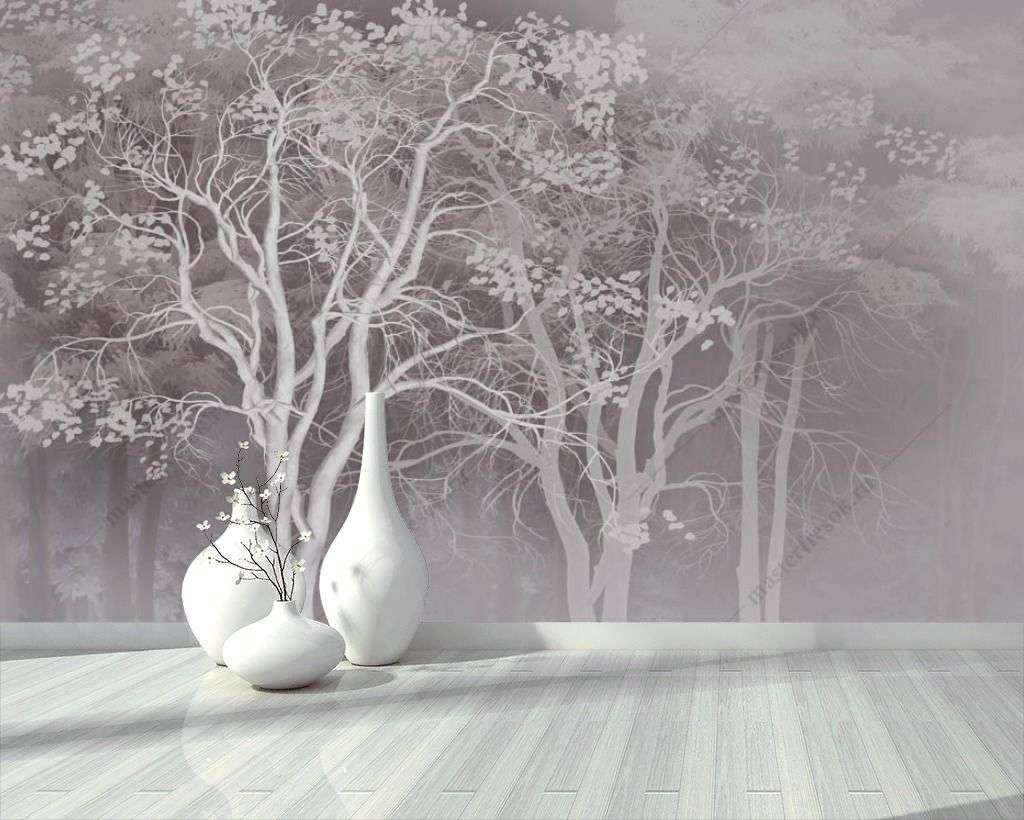 Фотообои в интерьере деревья на бежевом фоне  13-357 фото