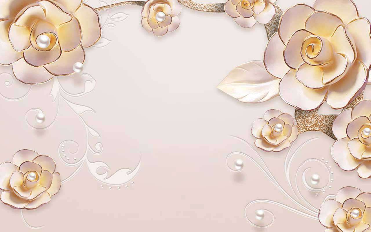 Фотообои в интерьере 3д розы золотые  10-594 фото