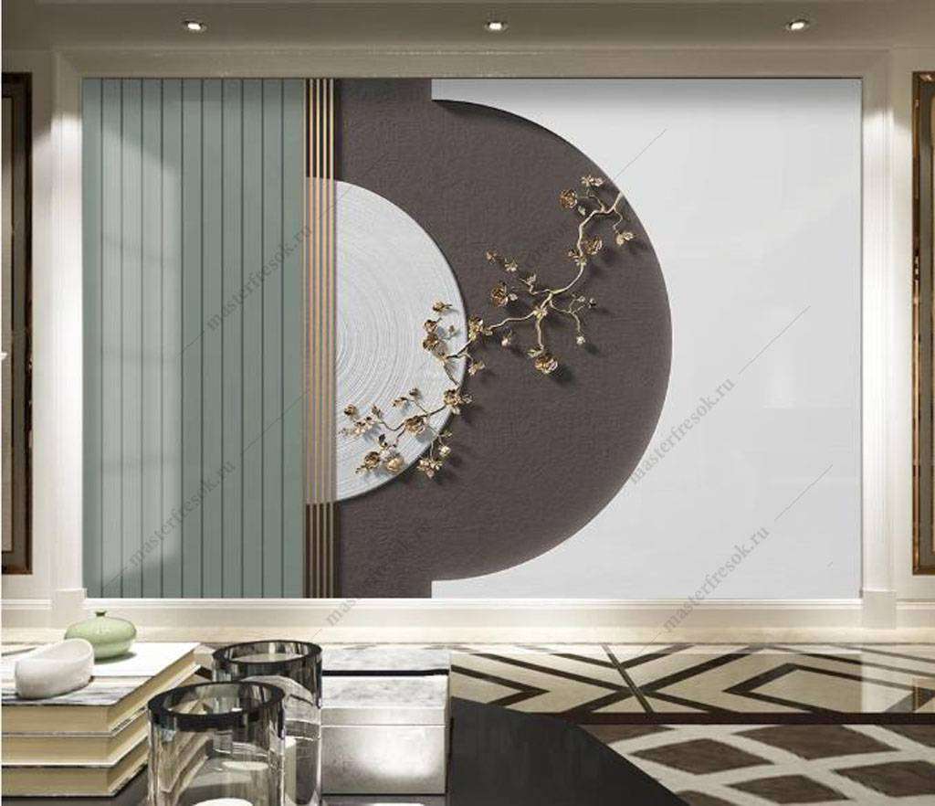 Фотообои в интерьере золотая веточка в геометрии  16-073 фото