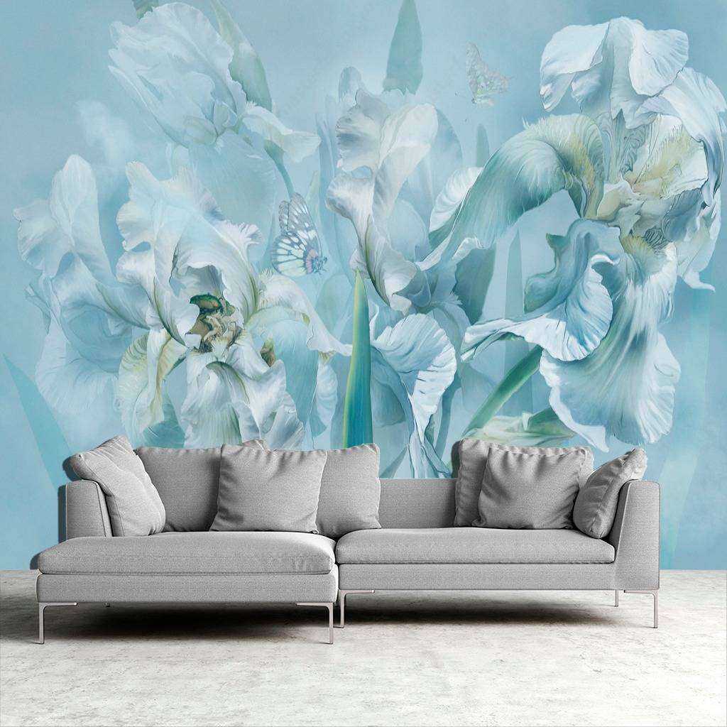 Фотообои в интерьере голубые ирисы  13-179 фото
