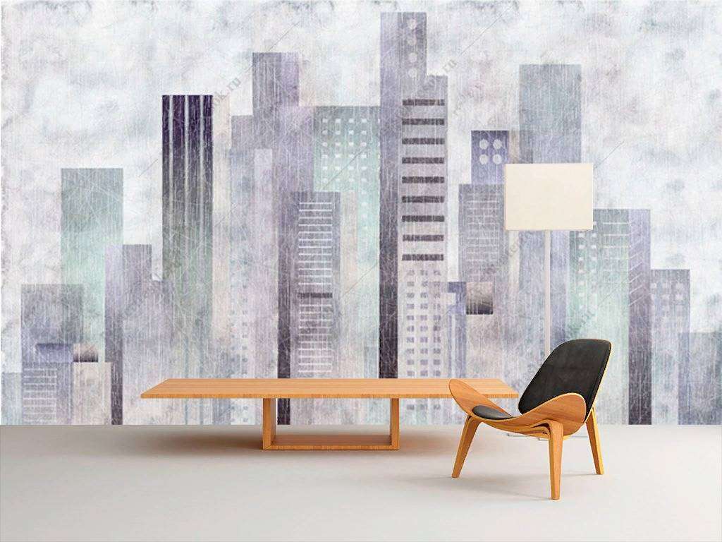 Фотообои в интерьере город акварелью  15-868 фото