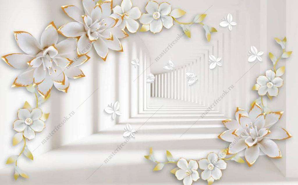 Фотообои в интерьере белый 3д тоннель  16-194 фото