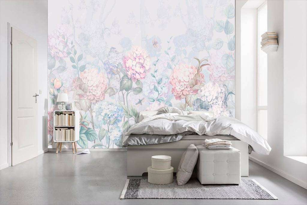 Фотообои в интерьере нежные гортензии  13-112 фото