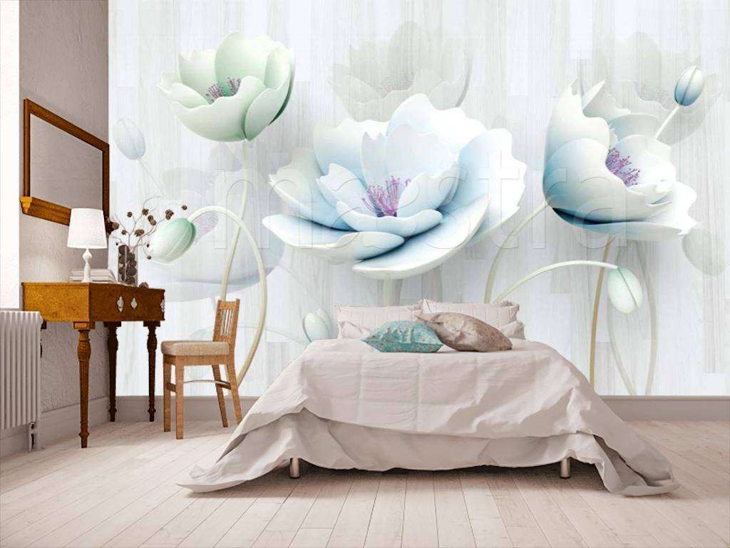 Фотообои 3д трехмерные рельефные голубые цветы  15-024