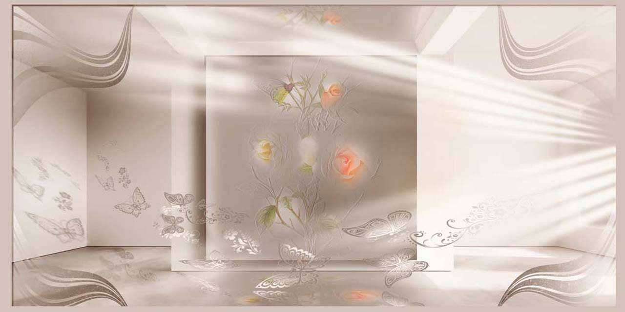 Фотообои в интерьере 3д бабочки и цветы на сером фоне  7-269 фото