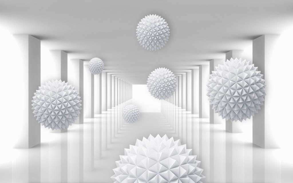 Фотообои в интерьере 3д объемные шары в тоннеле  10-787 фото