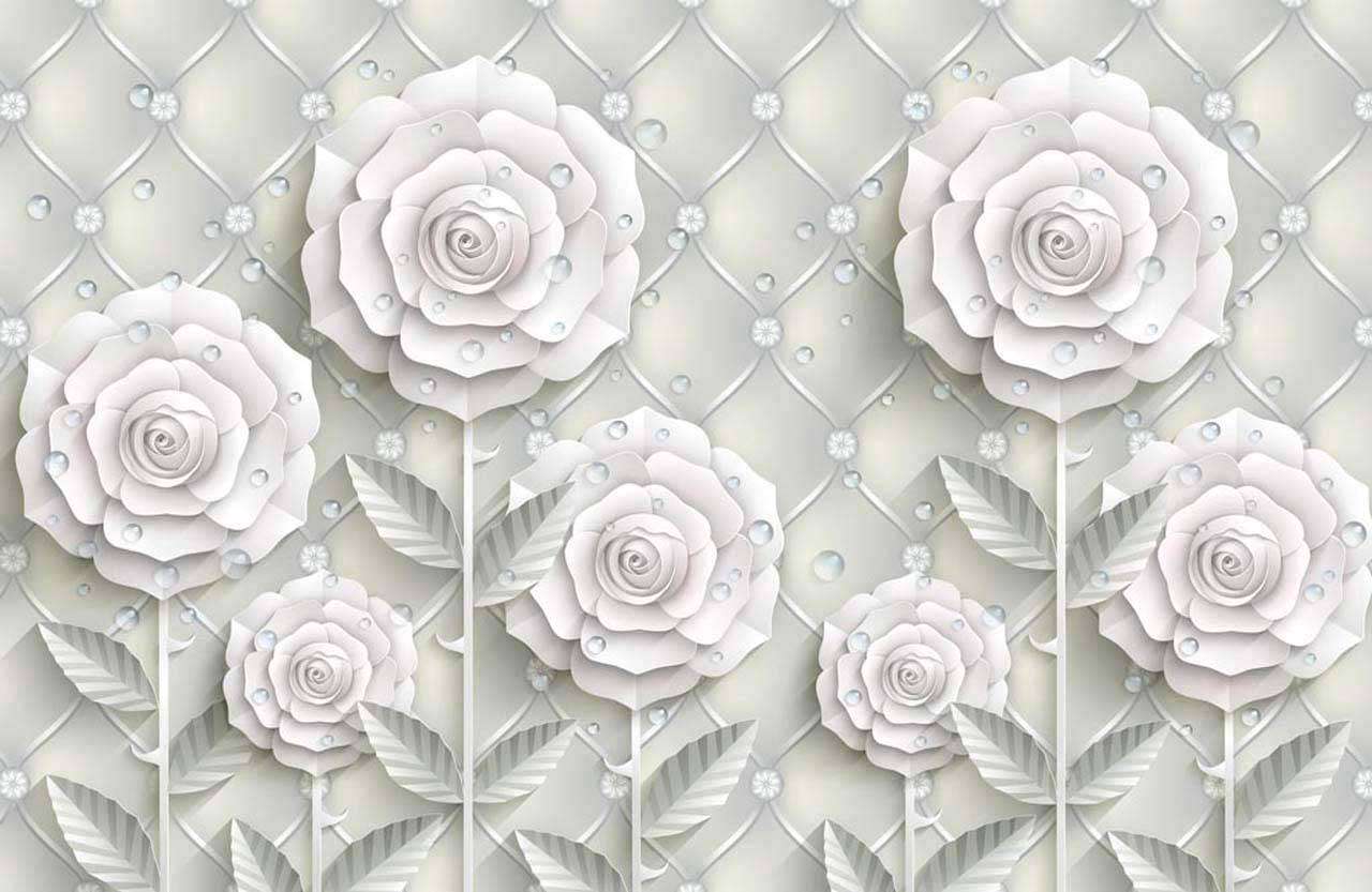 Фотообои в интерьере стереоскопические светлые цветы на сером фоне  7-472 фото