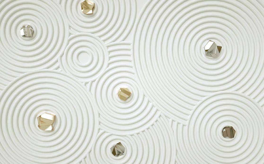 Фотообои в интерьере 3д круги с золотыми украшениями  15-411 фото