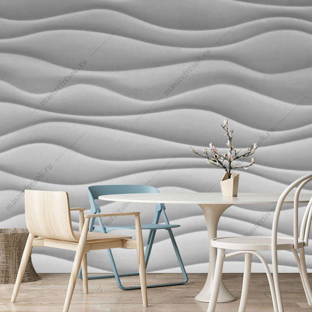 Фотообои в интерьере 3д белые волны  10-777 фото