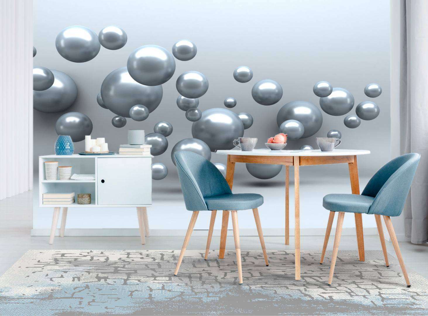 Фотообои в интерьере шарики из стали  10-598 фото