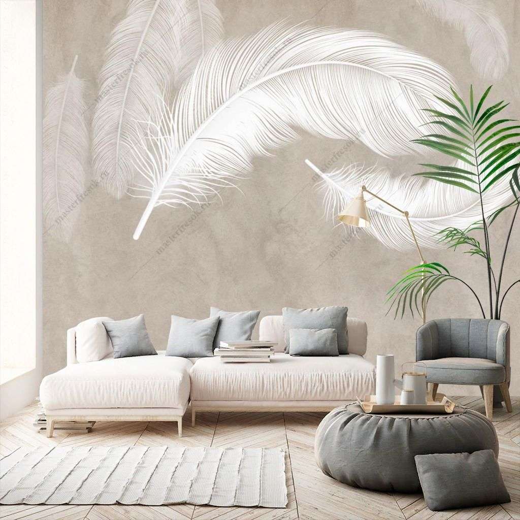 Фотообои в интерьере белое перышко  14-302 фото