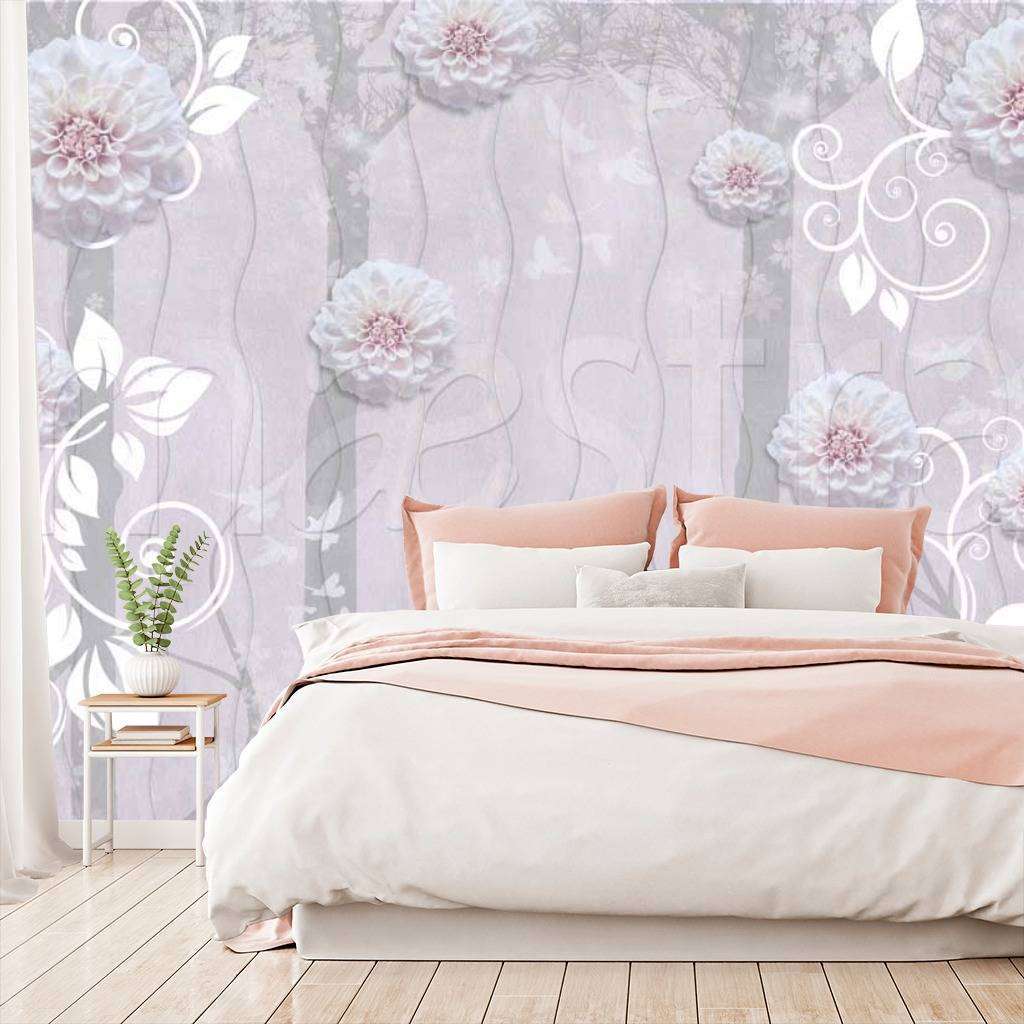 Фотообои Стереоскопические нежно розовые цветы на фоне 3д  7-469