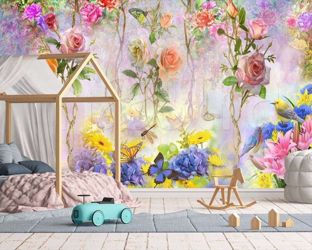 Фотообои Цветы розы и птицы  7-312