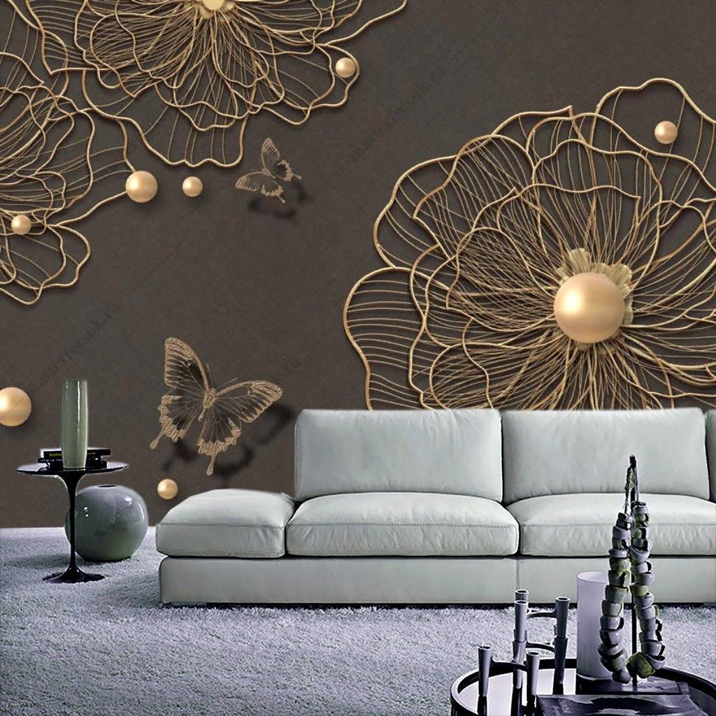 Фотообои 3д Золотые цветы  10-861