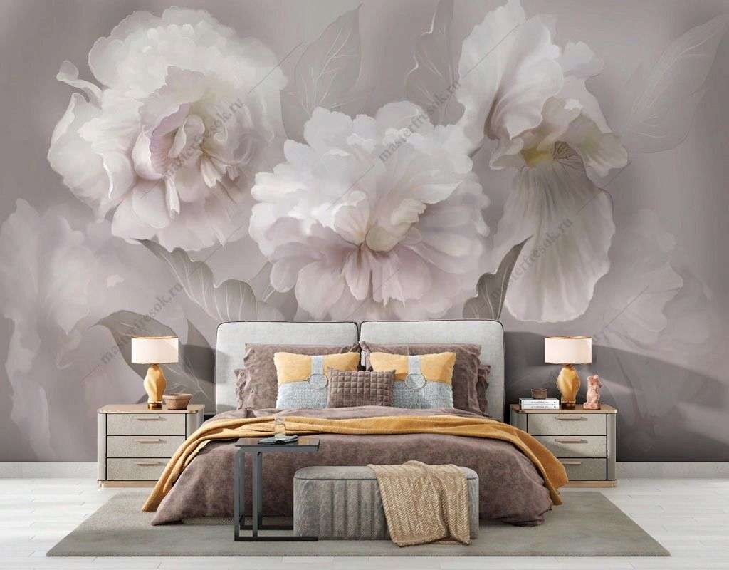 Фотообои в интерьере фреска пионы  13-486 фото
