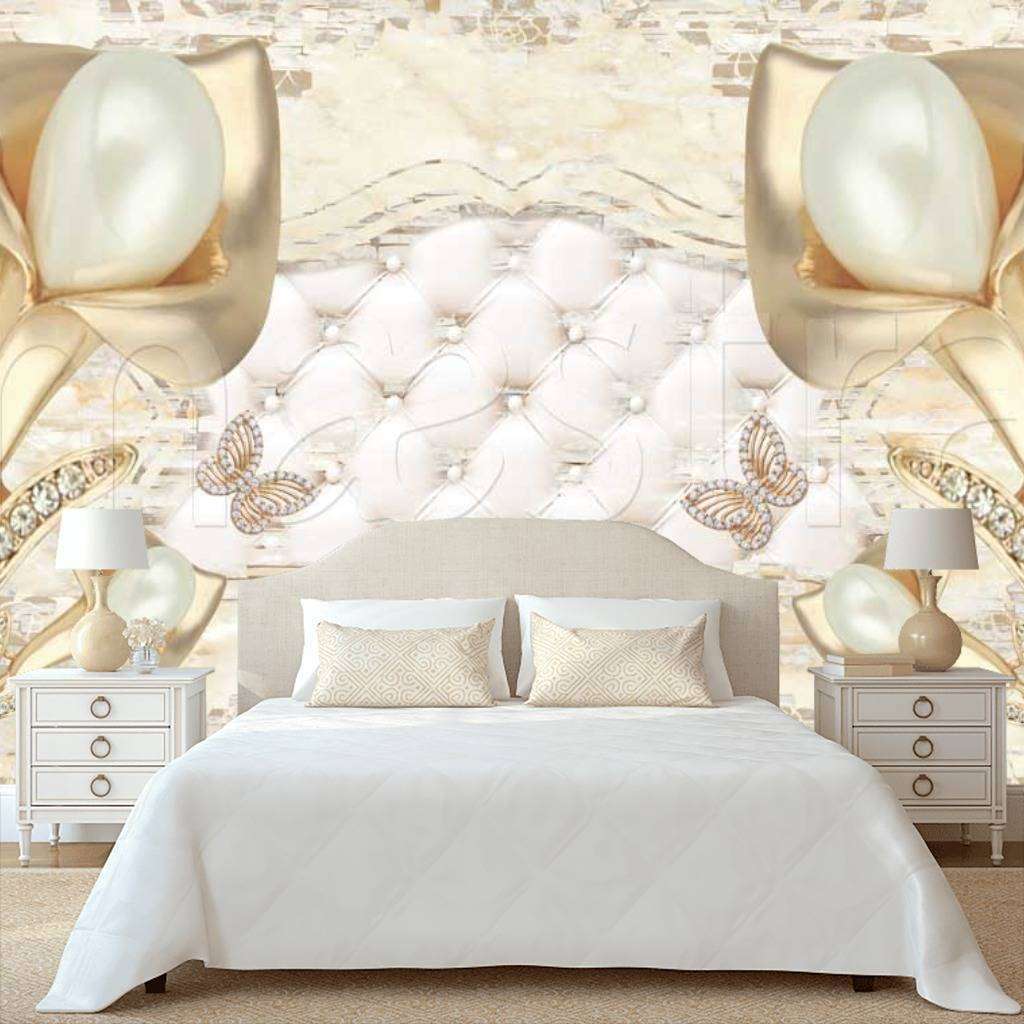 Фотообои 3д объемные цветы в светлых тонах  10-443