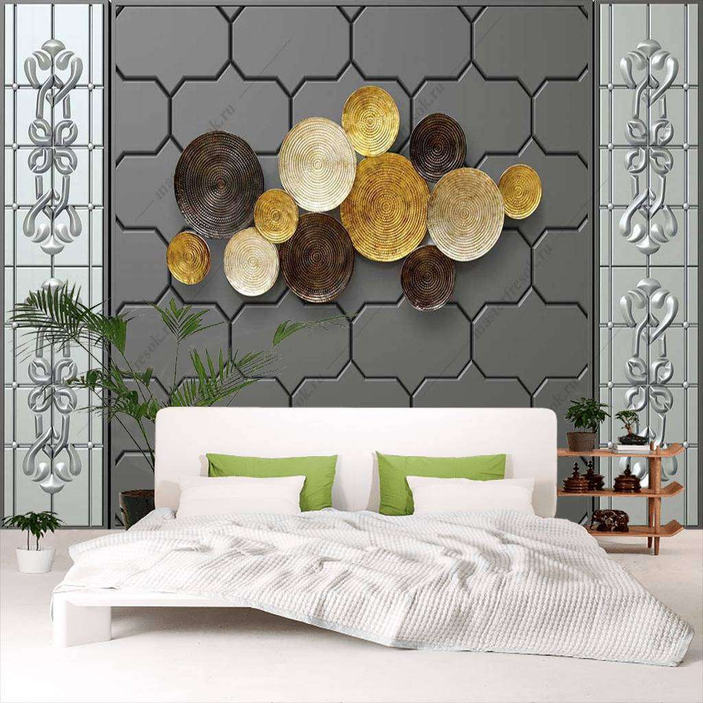 Фотообои в интерьере 3д золотые круги  10-701 фото