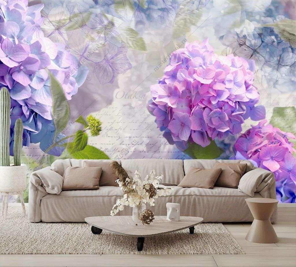 Фотообои в интерьере цветы гортензия  9-1433 фото