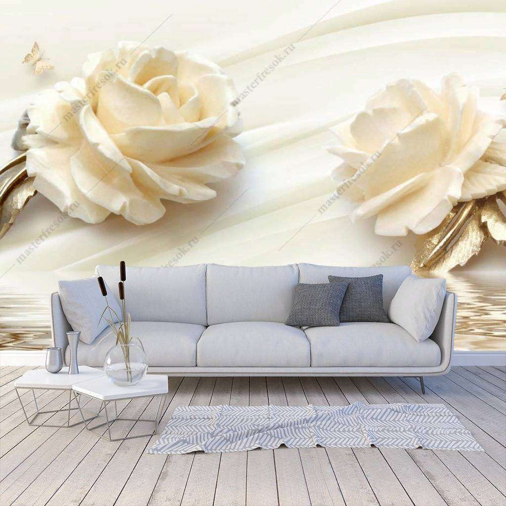 Фотообои в интерьере 3д золотые розы  10-855 фото