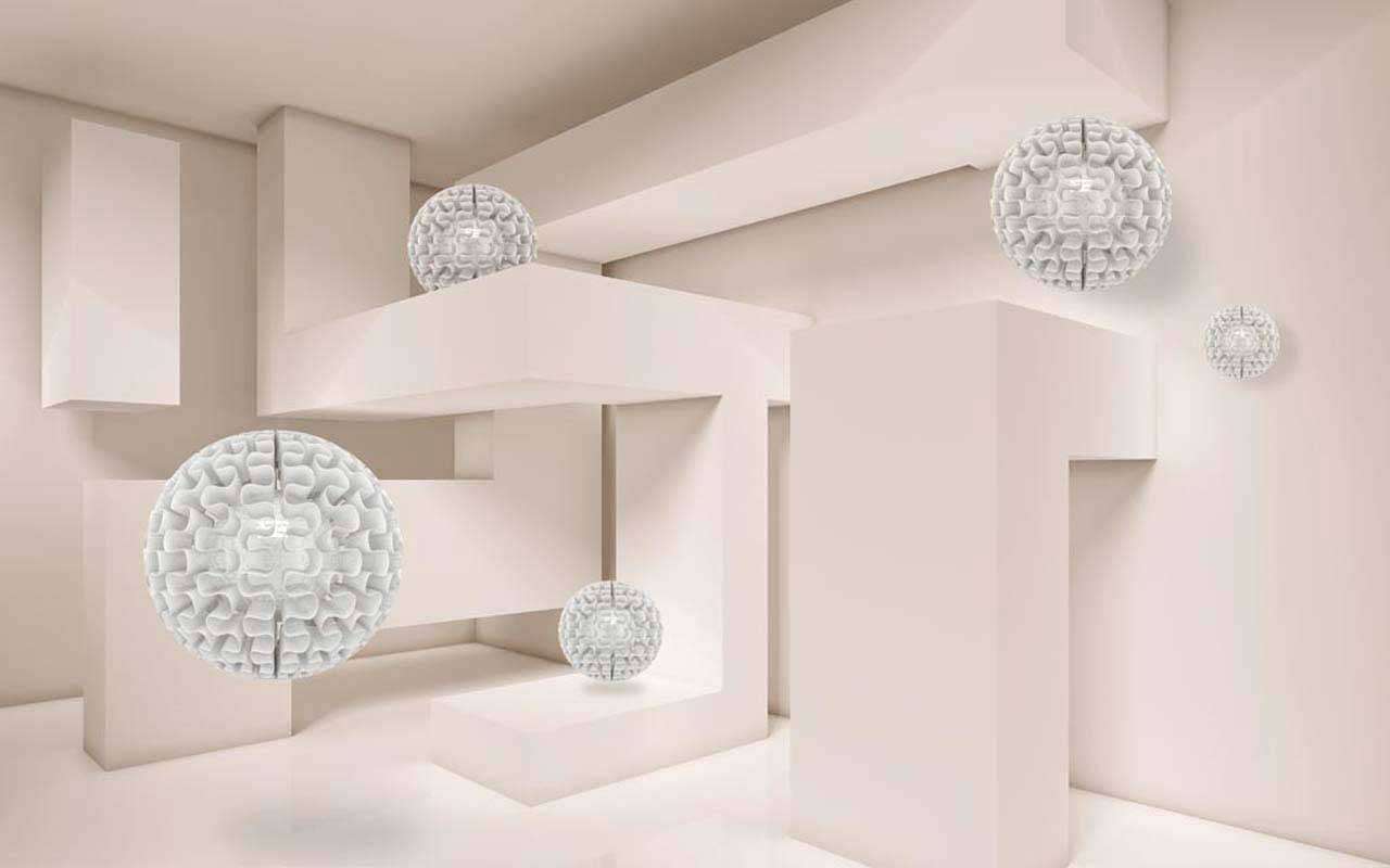 Фотообои в интерьере 3д шары летающие в пространстве  10-528 фото