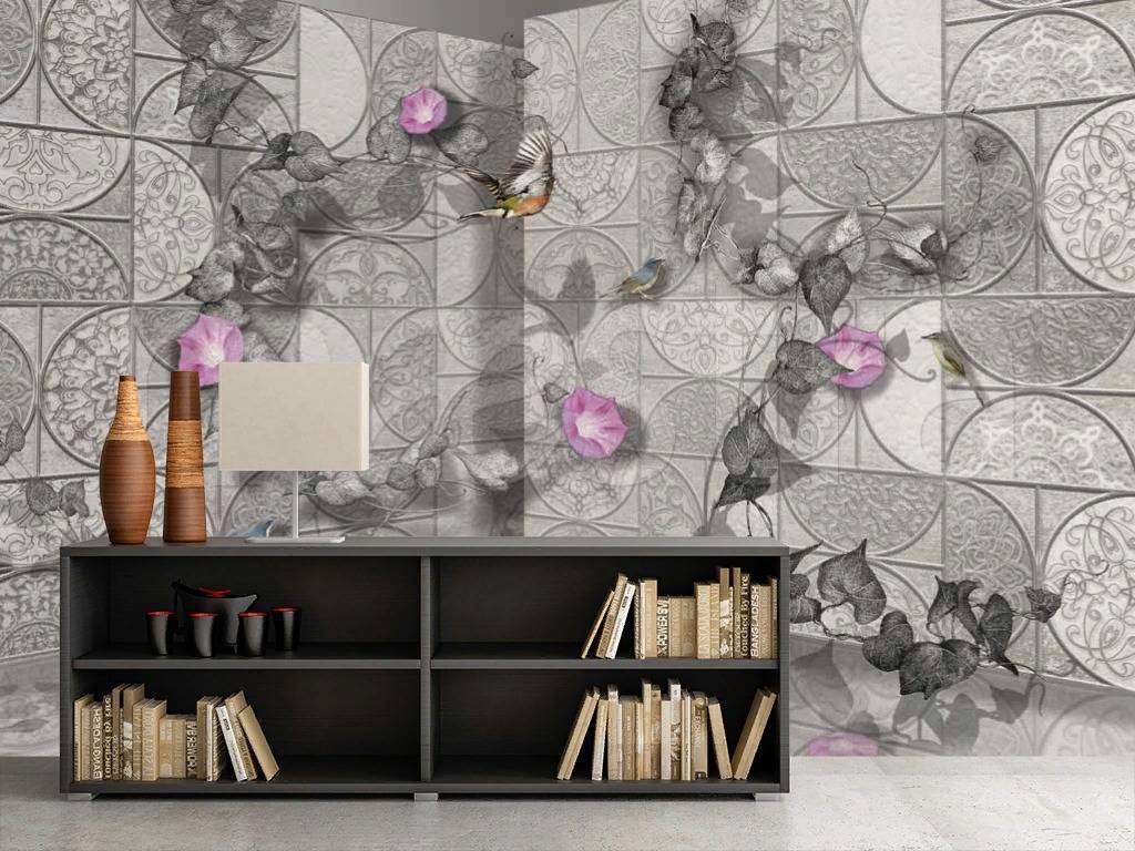 Фотообои в интерьере 3д стена с цветами  7-712 фото