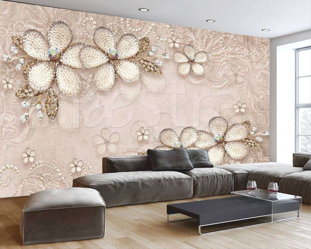 Фотообои Золотые 3д цветы на светлом фоне  10-537