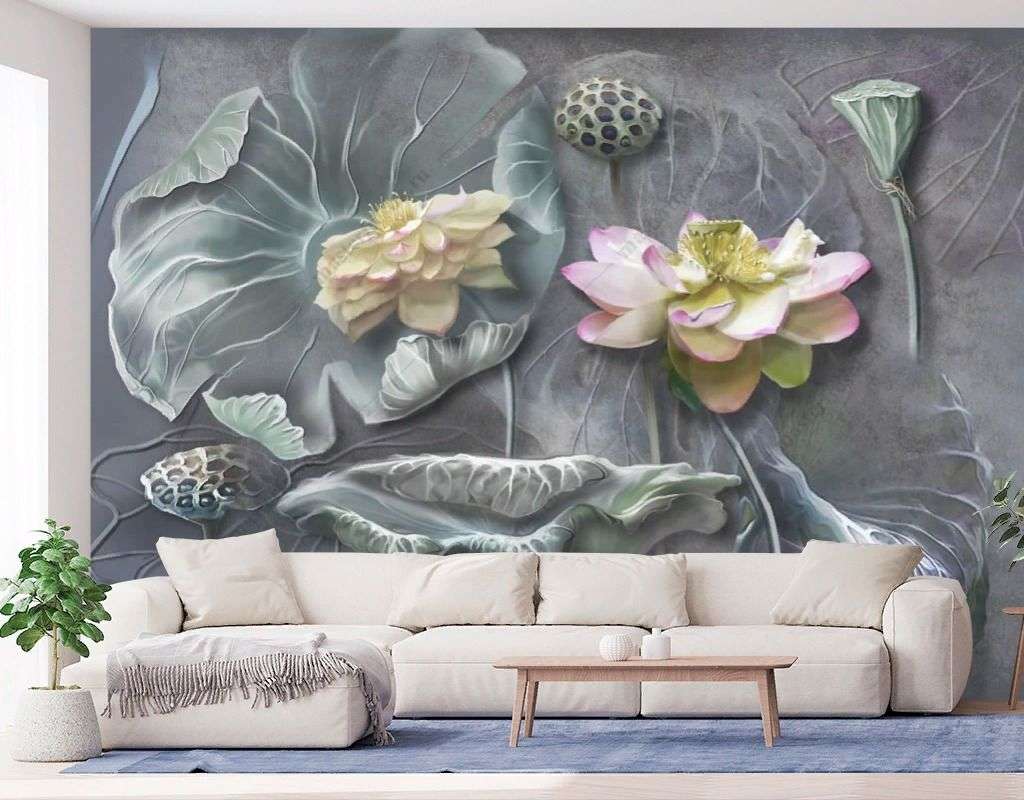 Фотообои в интерьере лотос 3д рельеф  13-616 фото