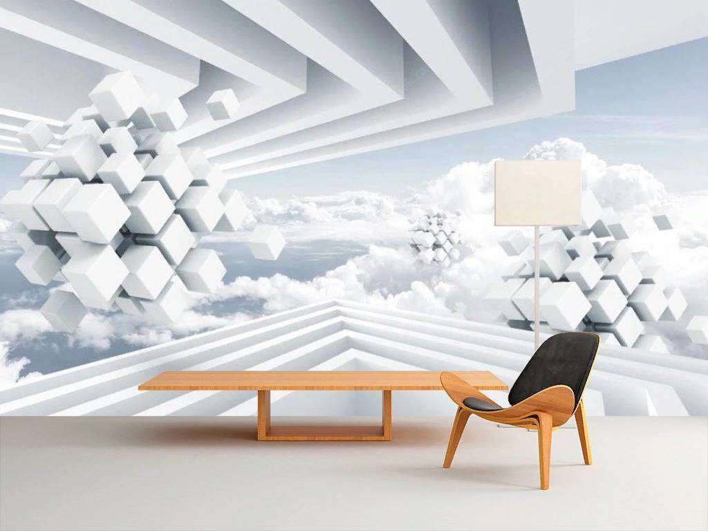 Фотообои в интерьере геометрия в облаках  15-722 фото