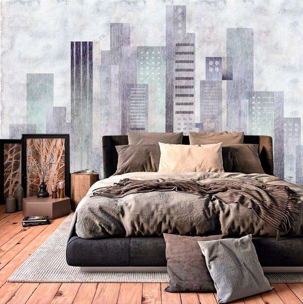 Фотообои в интерьере город акварелью  15-868 фото