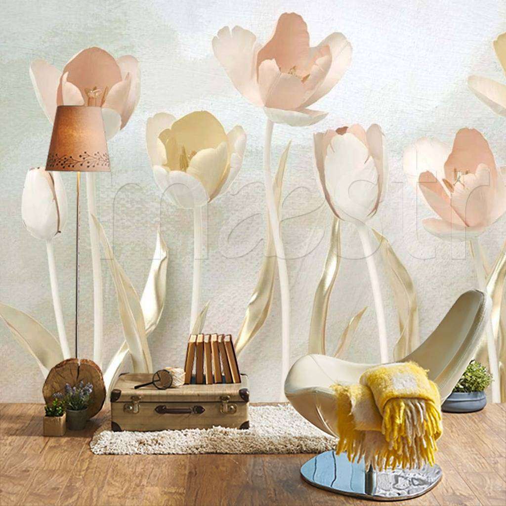 Фотообои в интерьере трехмерные тюльпаны  15-008 фото