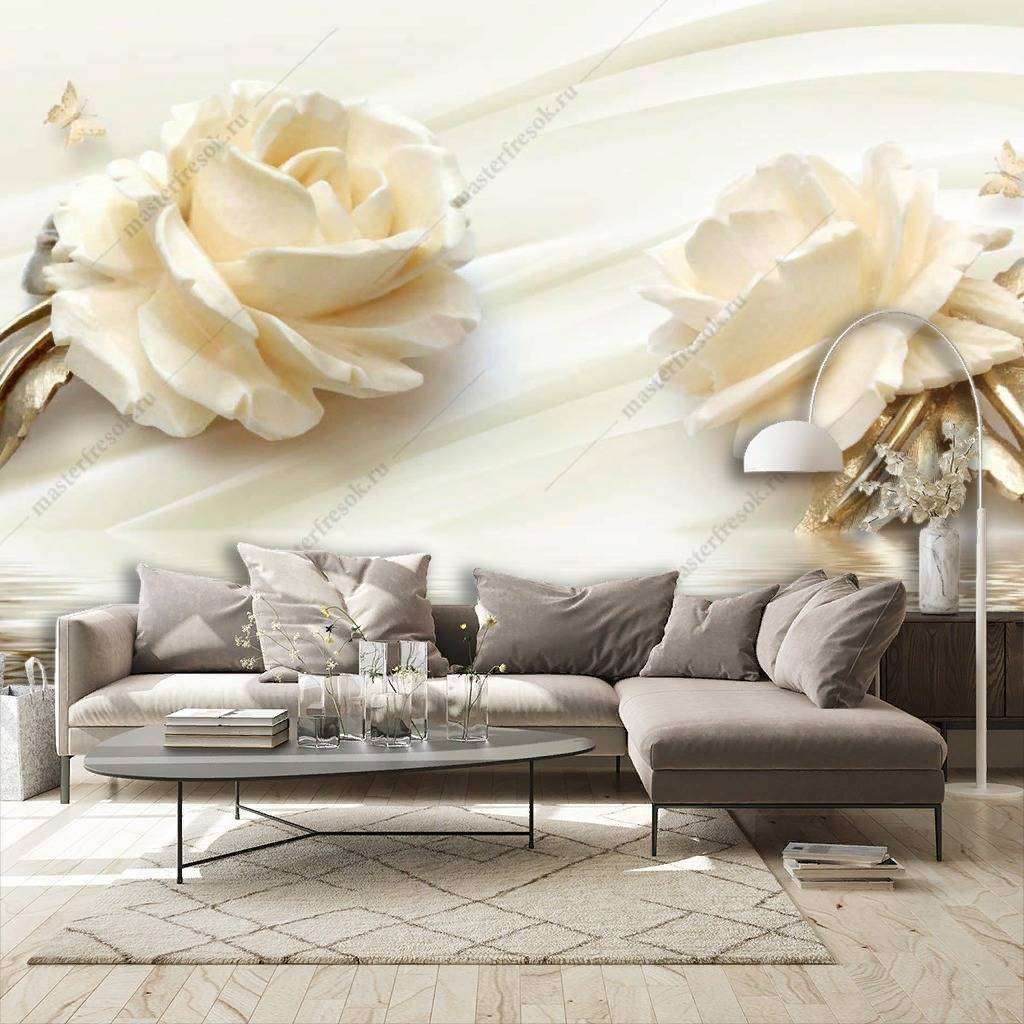 Фотообои в интерьере 3д золотые розы  10-855 фото