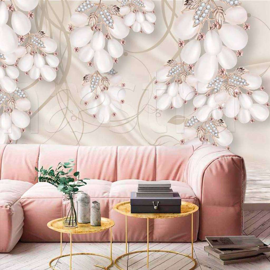 Фотообои 3д светлые цветы над водой  10-501