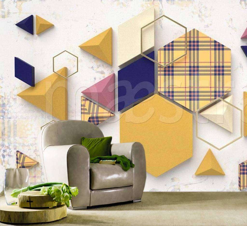 Фотообои в интерьере геометрический 3д треугольник  15-021 фото
