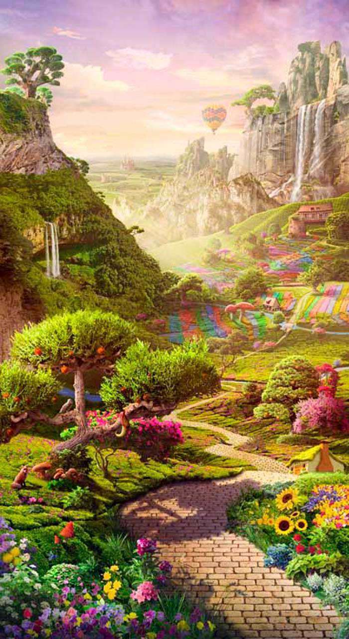 Фотообои в интерьере радужные поля с воздушным шаром  11-151 фото