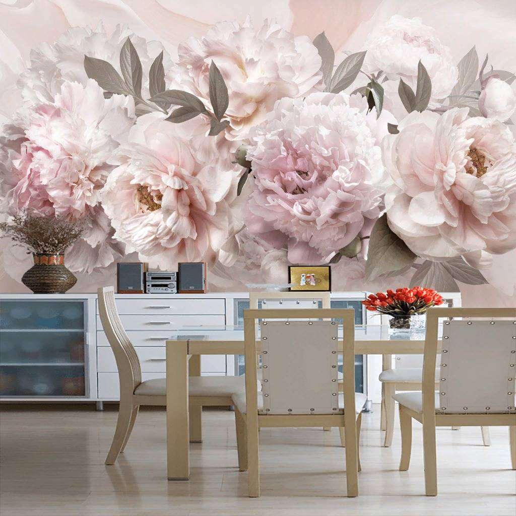 Фотообои в интерьере пышные пионы  13-086 фото