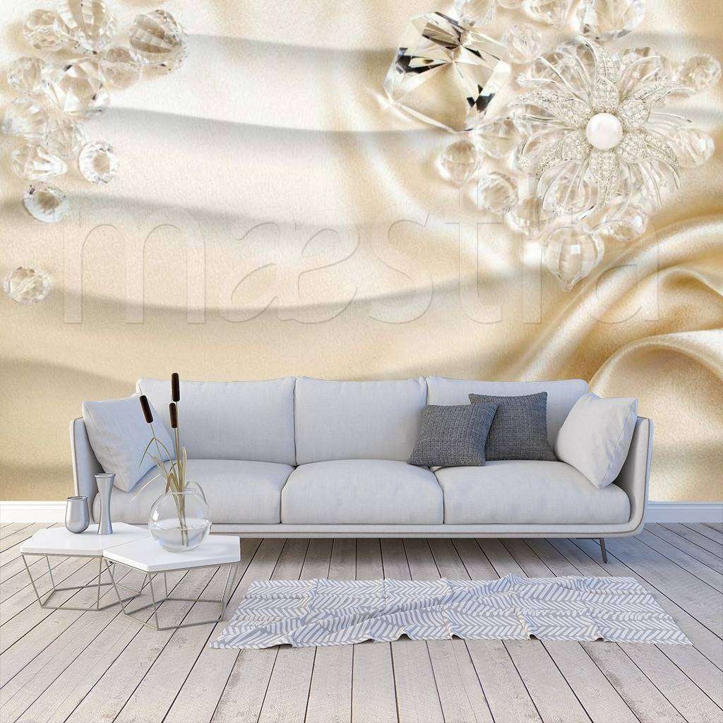 Фотообои 3д цветы со стразами на ткани  10-483