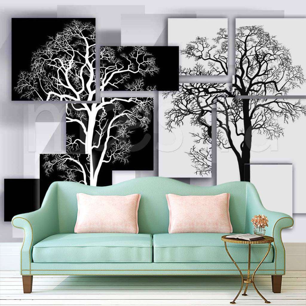 Фотообои в интерьере деревья черно белые  7-720 фото