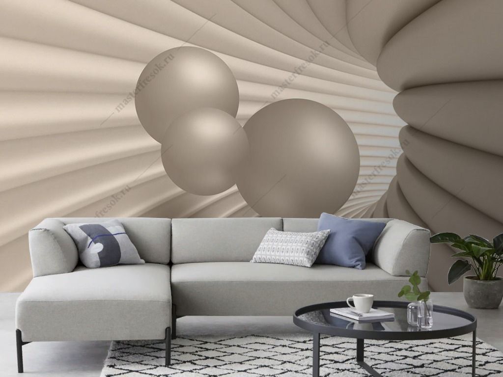 Фотообои 3д шары золотые в воронке  9-1849