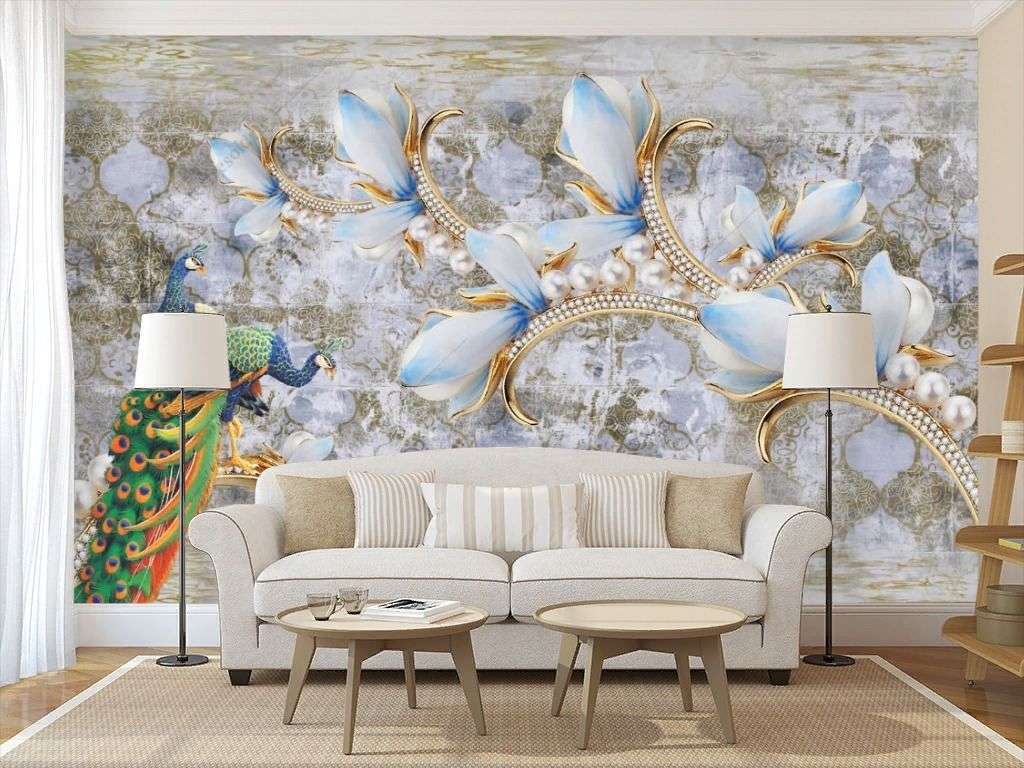 Фотообои в интерьере 3д голубые драгоценности  10-908 фото