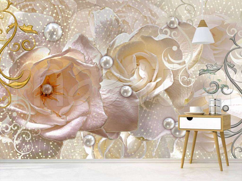 Фотообои Бесшовные обои на стену:  Бежевые розы. Артикул: 7-586  