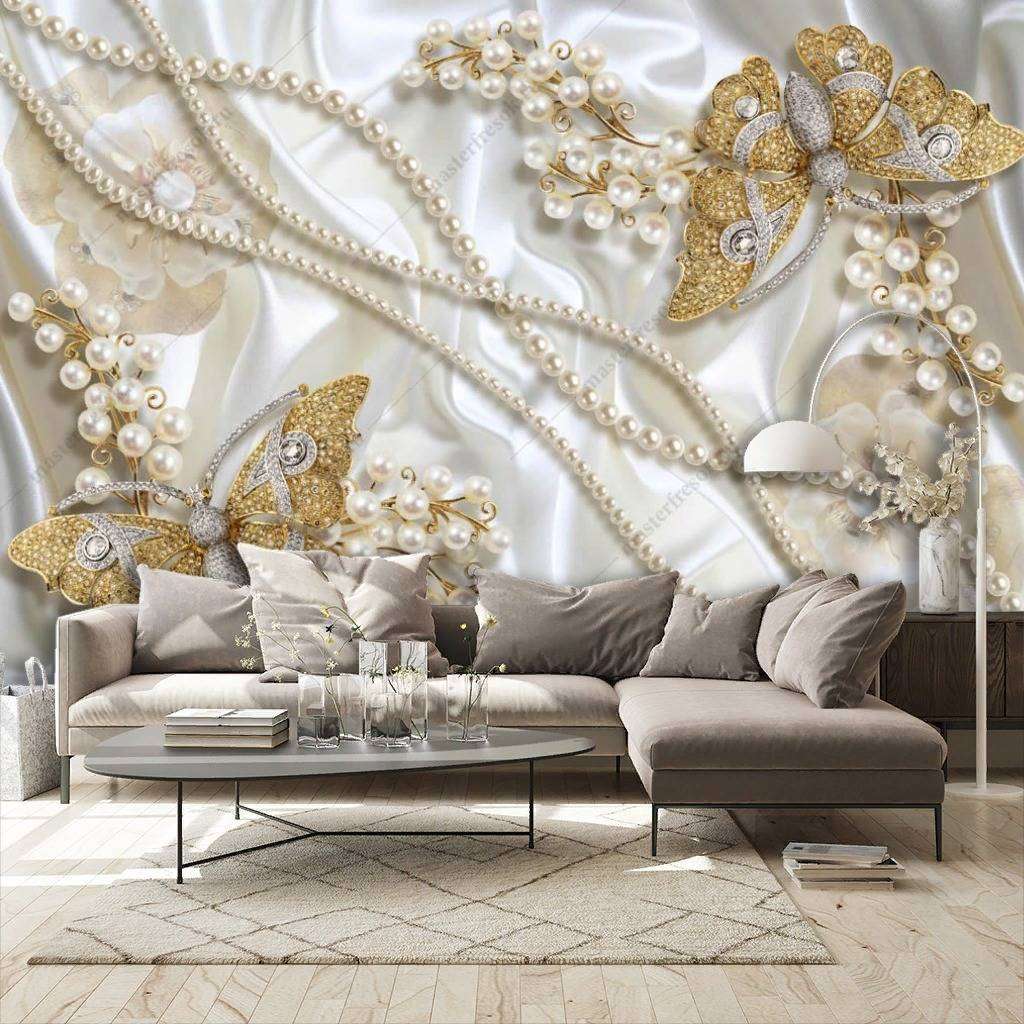 Фотообои в интерьере 3д золотые бабочки  10-856 фото