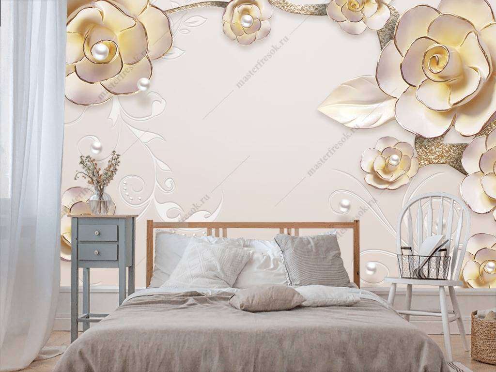 Фотообои в интерьере 3д розы желтые  10-665 фото