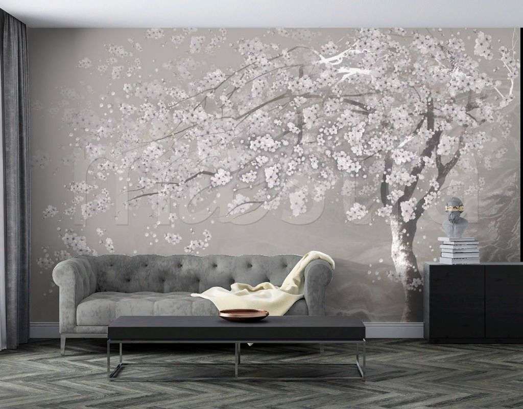 Фотообои в интерьере сакура в цветах  7-898 фото