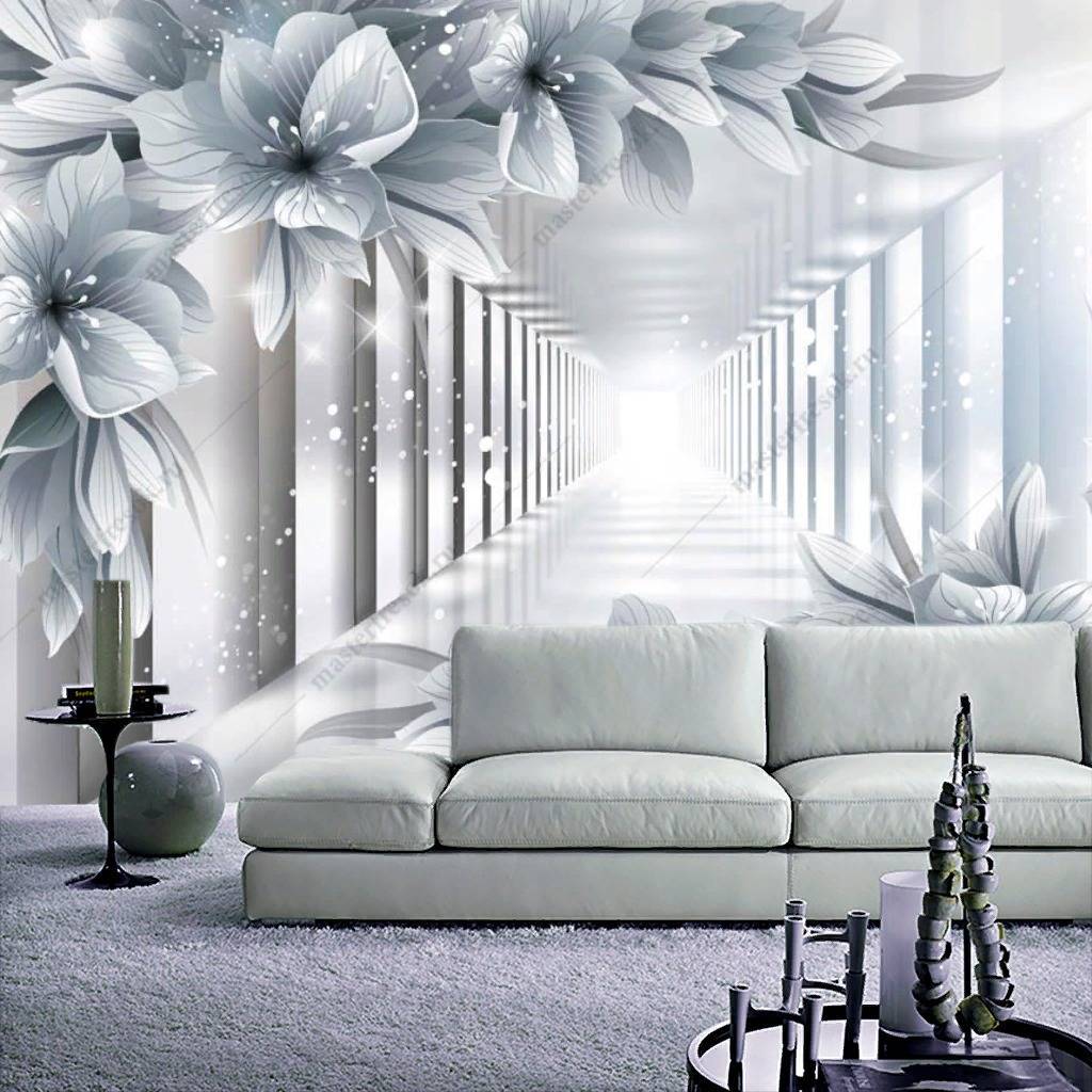 Фотообои 3д Белые цветы в тоннеле  10-852