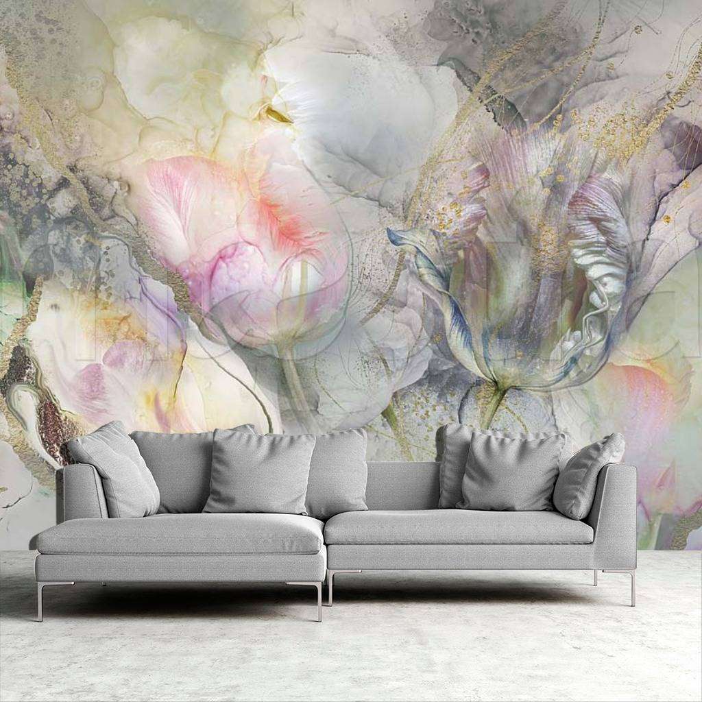 Фотообои в интерьере тюльпаны в камне  7-891 фото