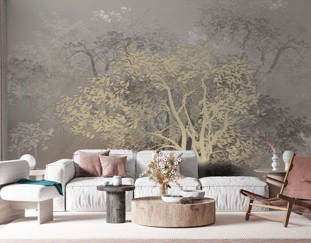 Фотообои в интерьере дерево живопись  13-377 фото