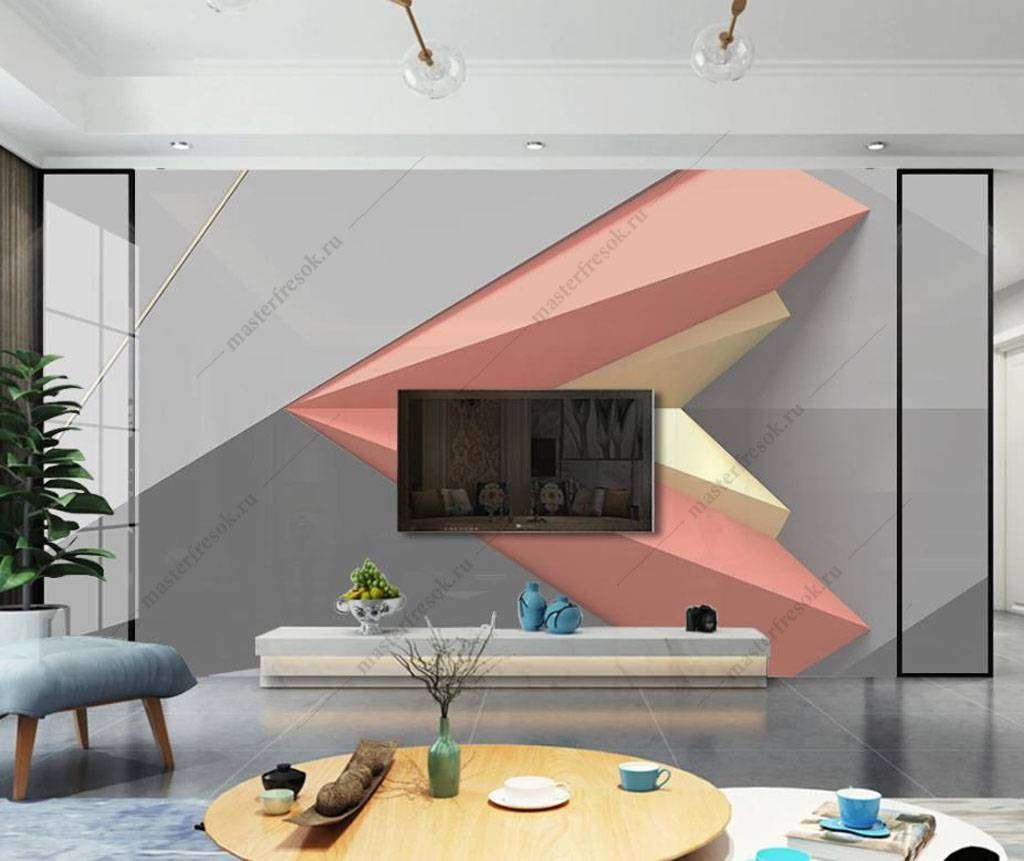 Фотообои в интерьере красный геометрический фон  16-089 фото