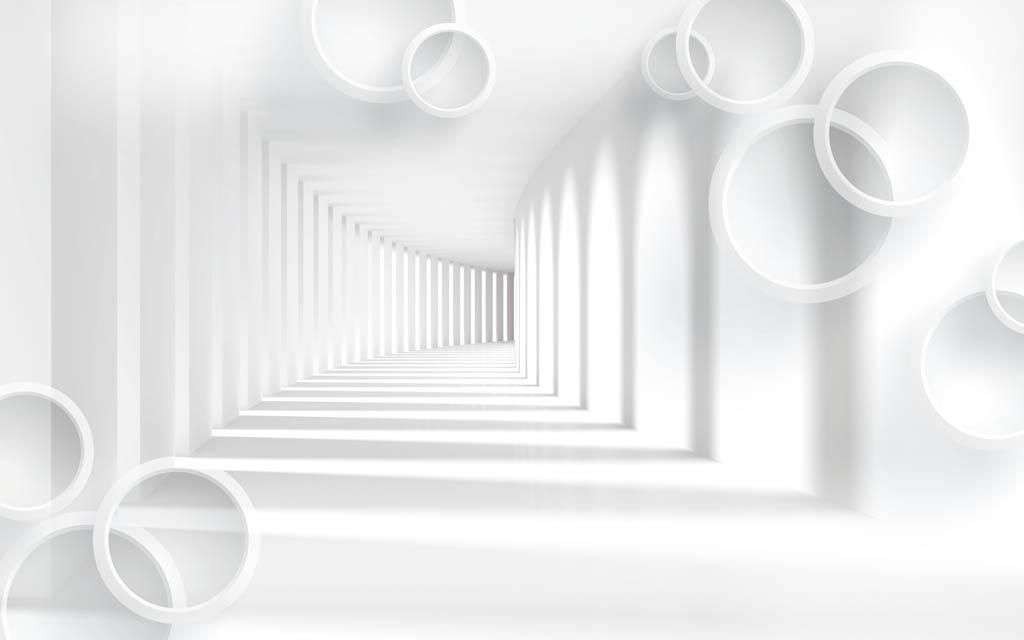 Фотообои в интерьере 3д белый тоннель с кругами  10-839 фото