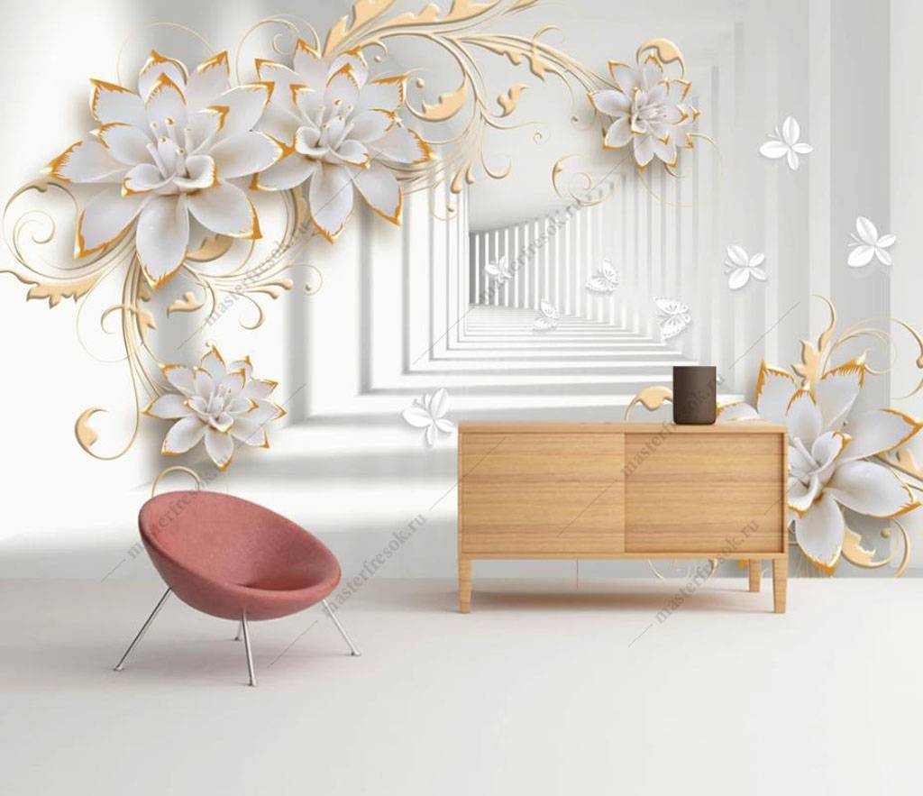 Фотообои Тоннель 3д и цветы  16-195