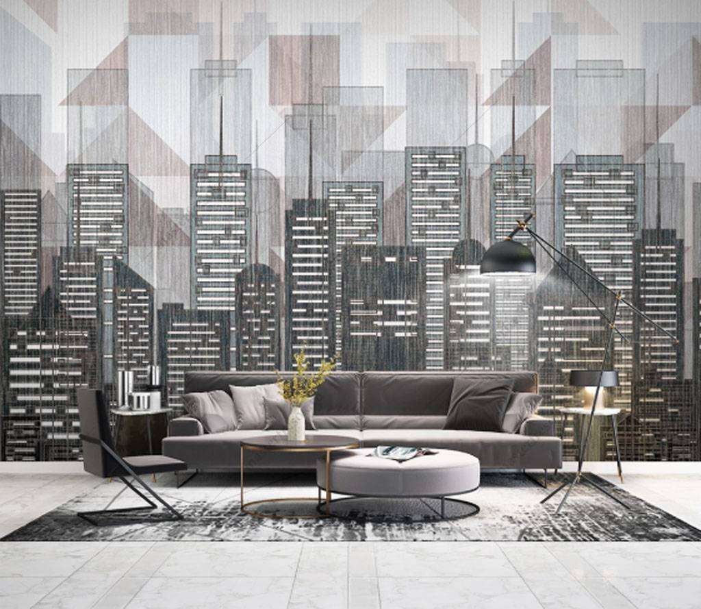 Фотообои в интерьере рисунок города  15-851 фото